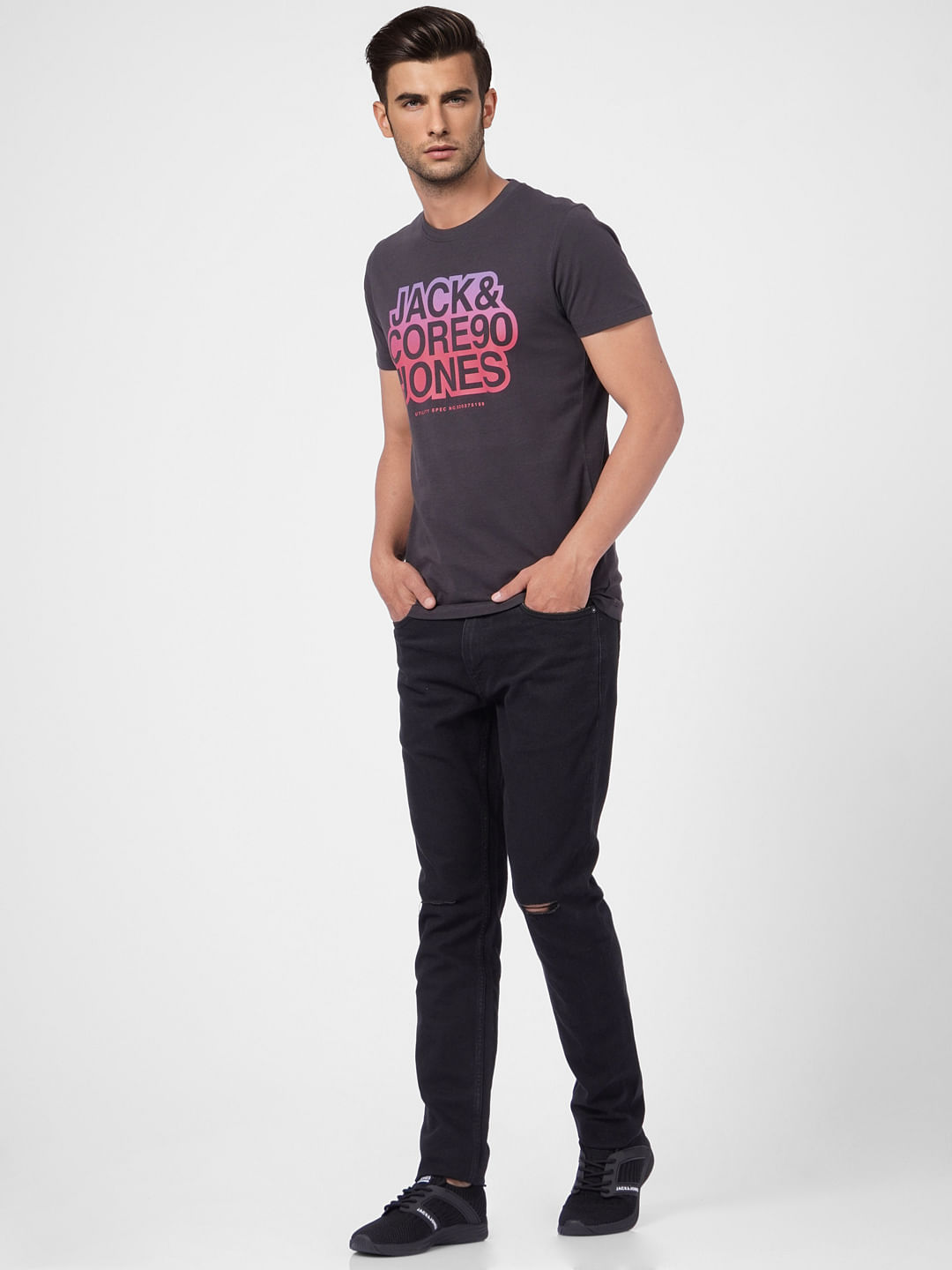 Black Graphic Print Crew Neck T-shirt