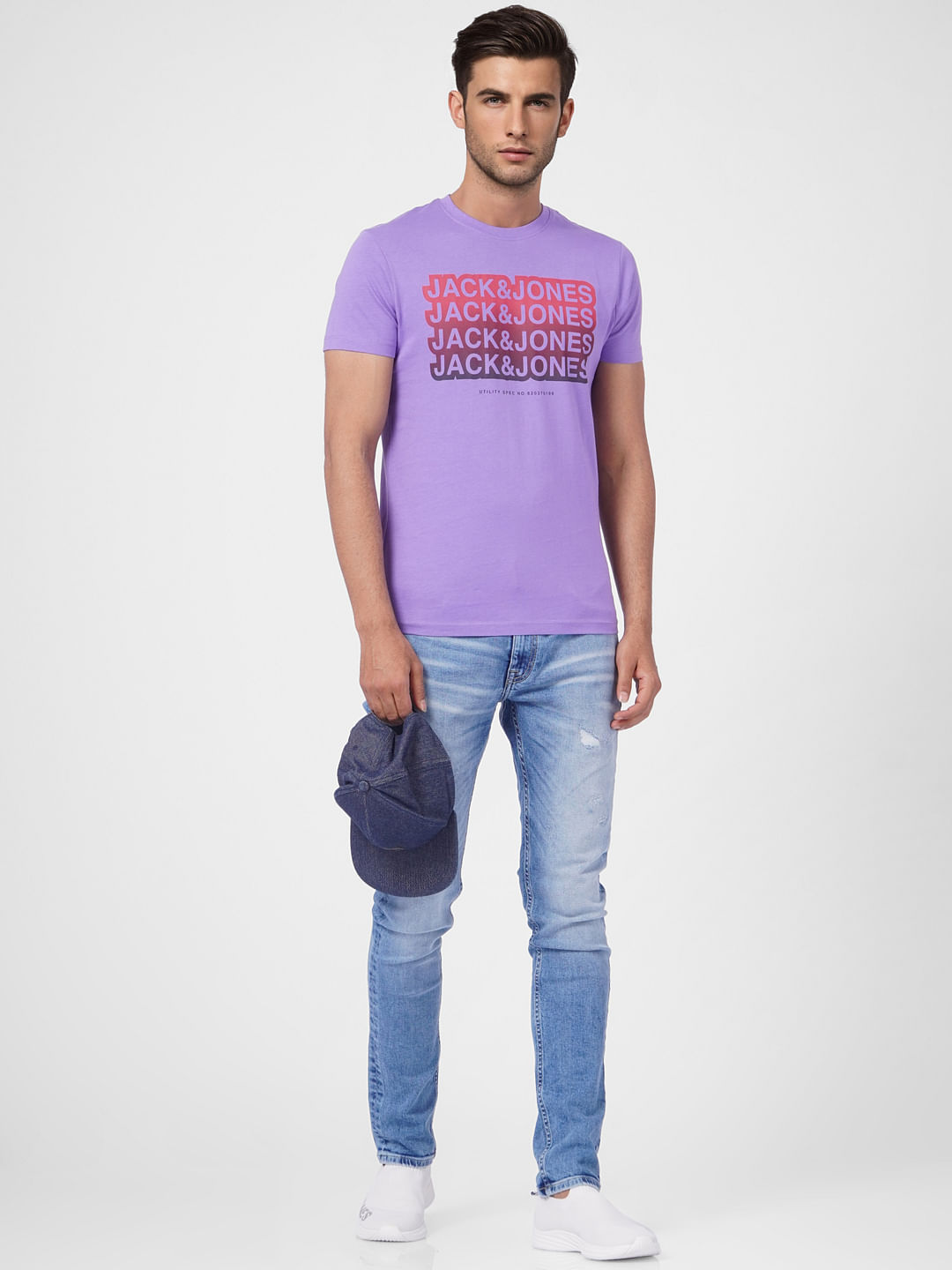 Purple Graphic Print Crew Neck T-shirt - S