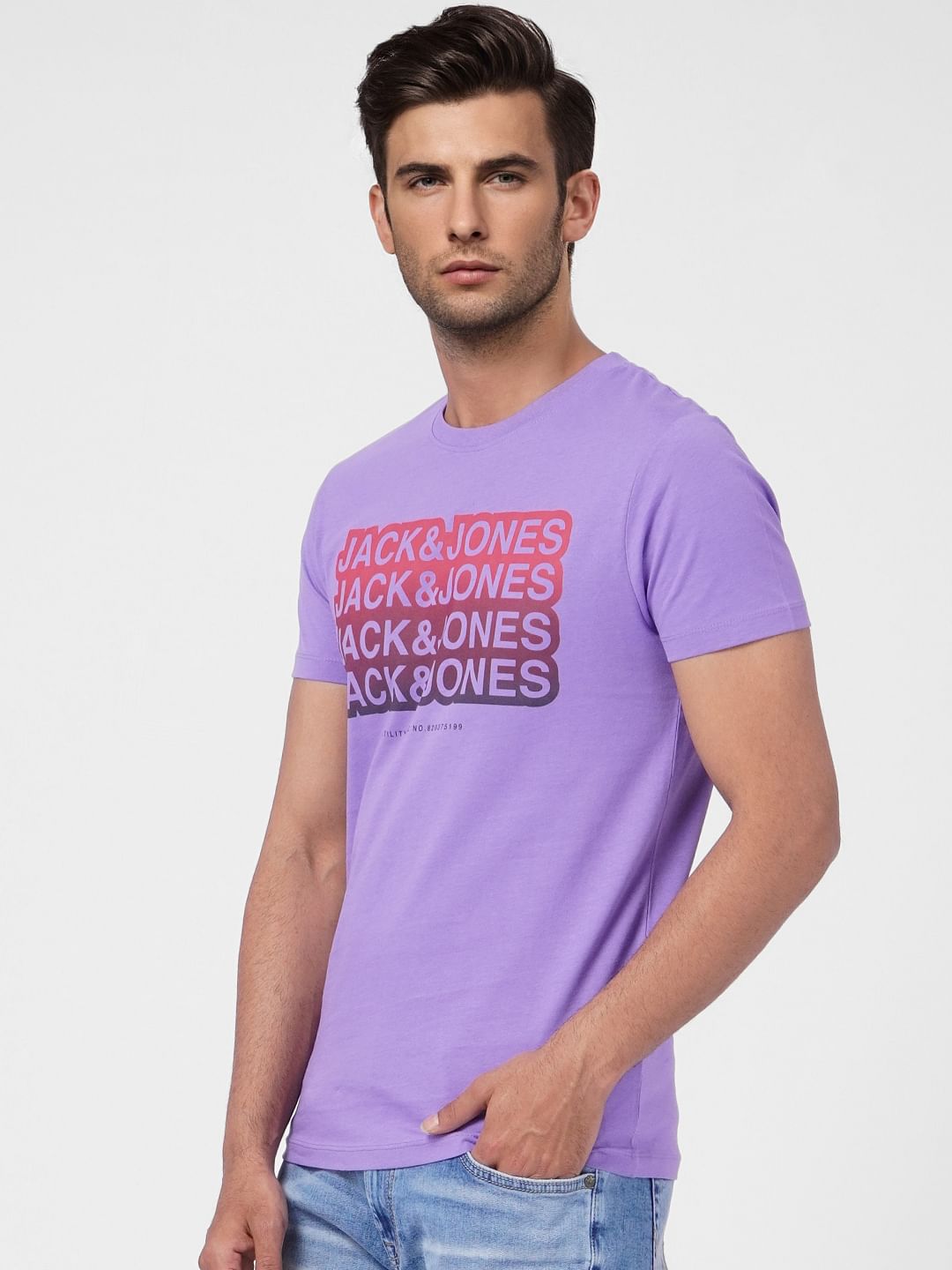 Purple Graphic Print Crew Neck T-shirt