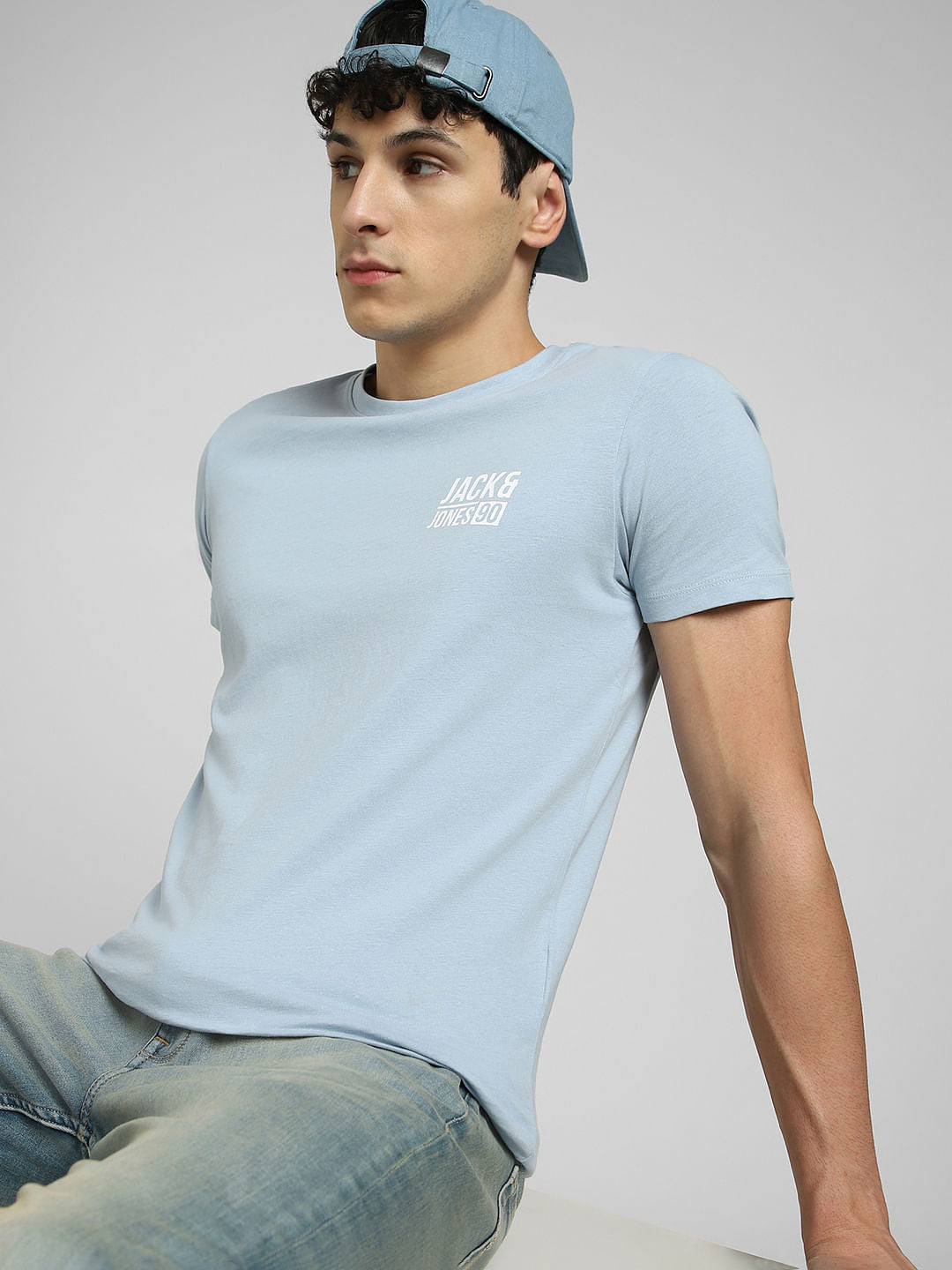 Faded Blue Crew Neck T-shirt - S