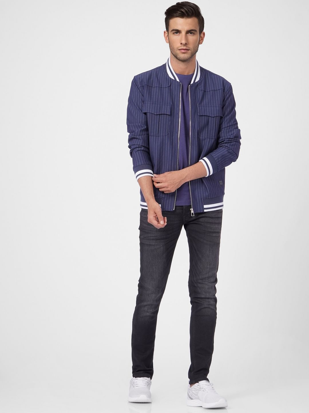 Dark Blue Vertical Stripe T-shirt - S