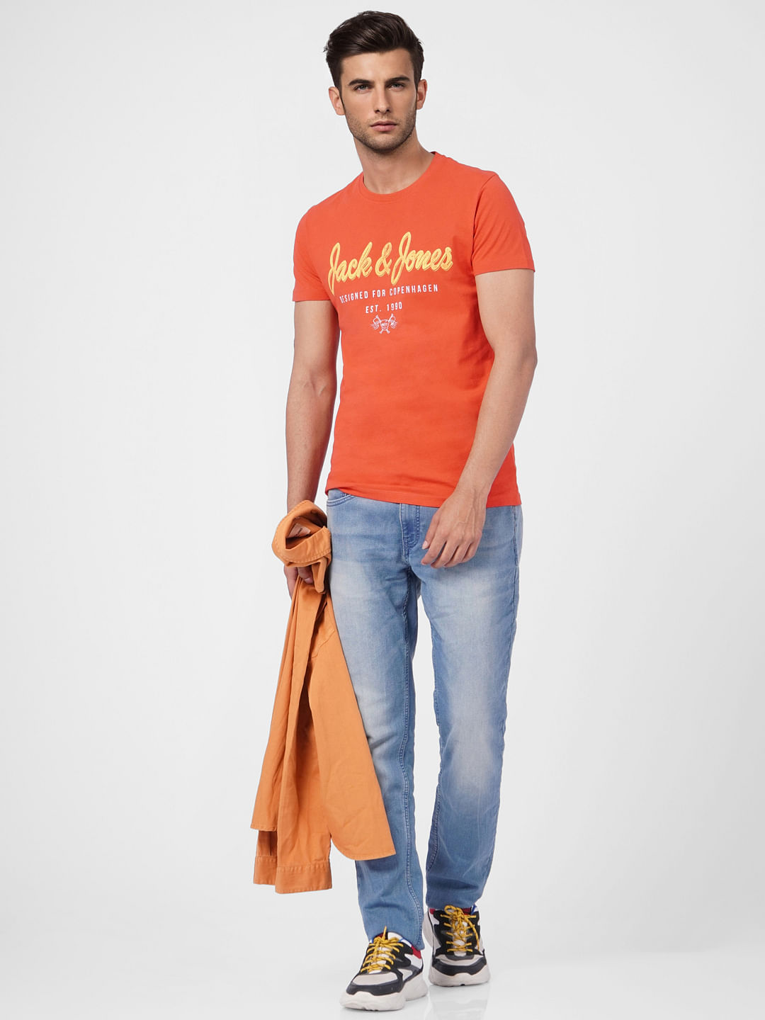 Red Logo Print Crew Neck T-shirt - S