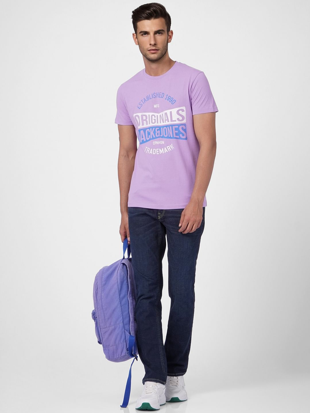 Purple Logo Print Crew Neck T-shirt