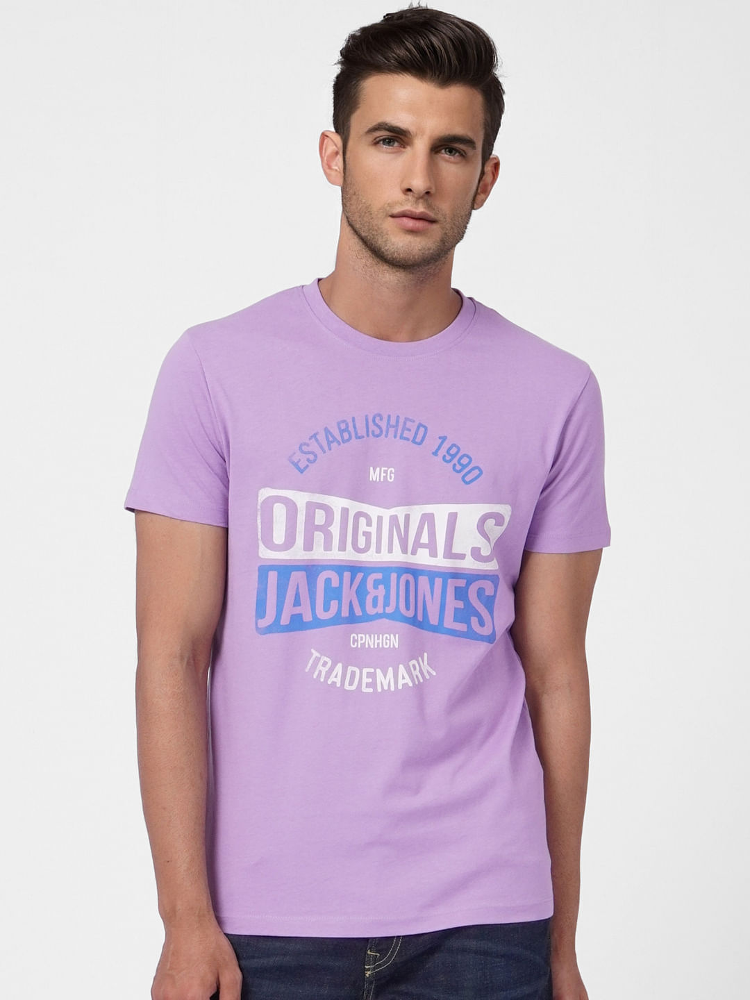 Purple Logo Print Crew Neck T-shirt