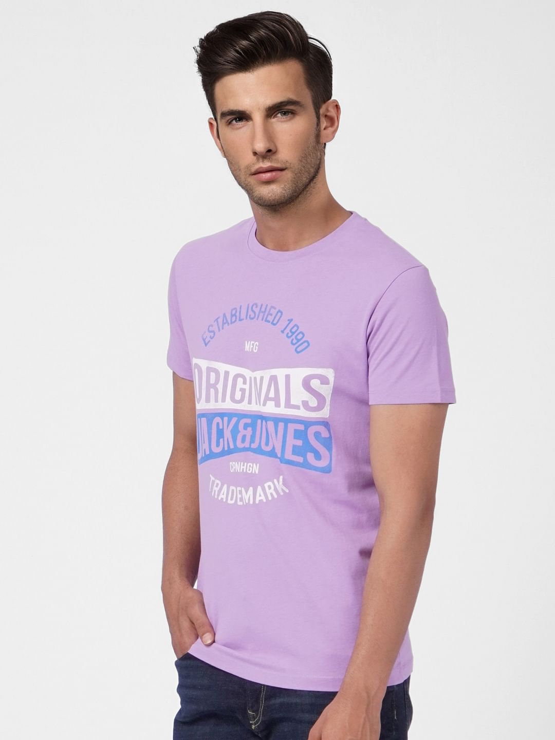 Purple Logo Print Crew Neck T-shirt