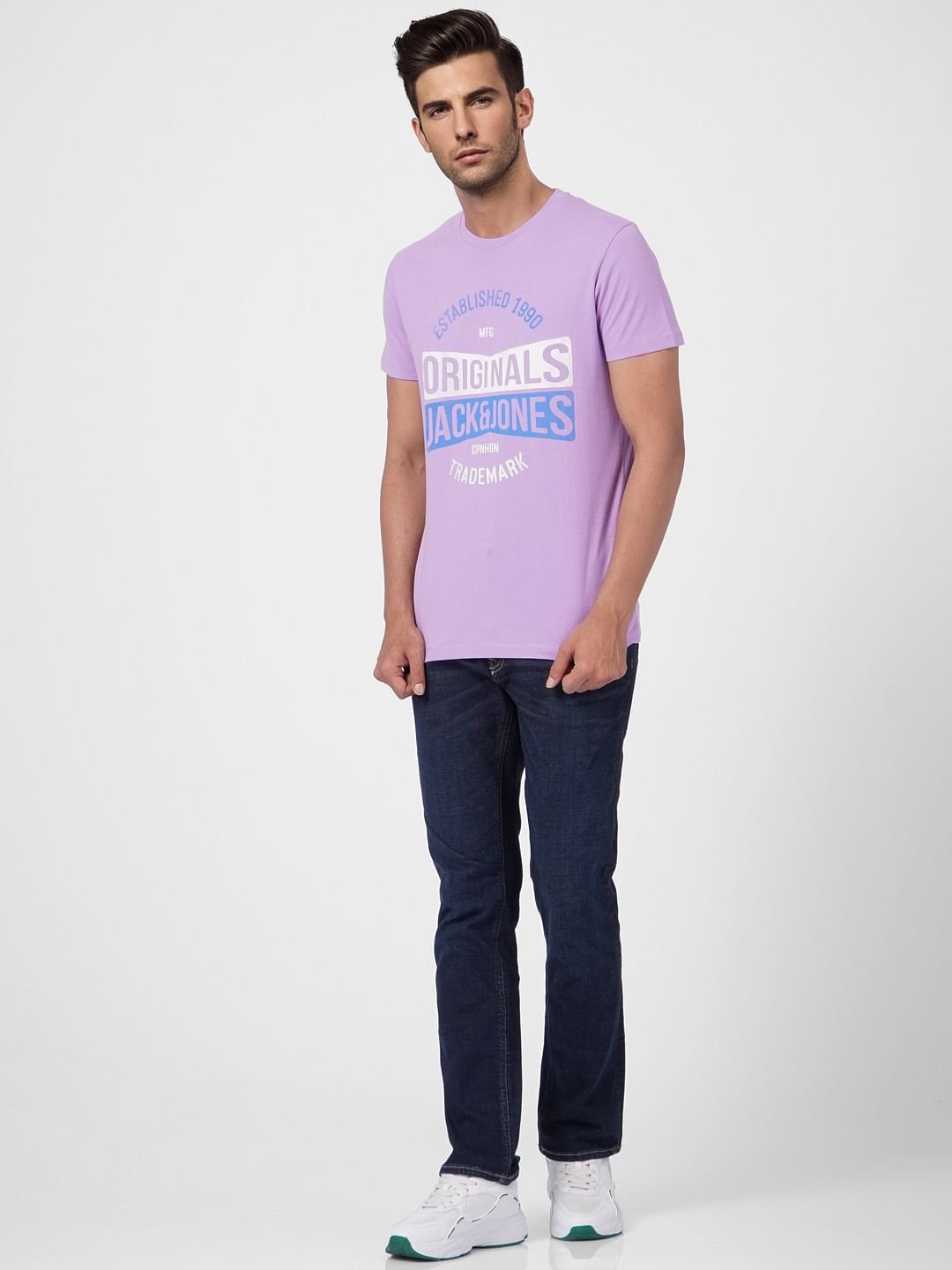 Purple Logo Print Crew Neck T-shirt