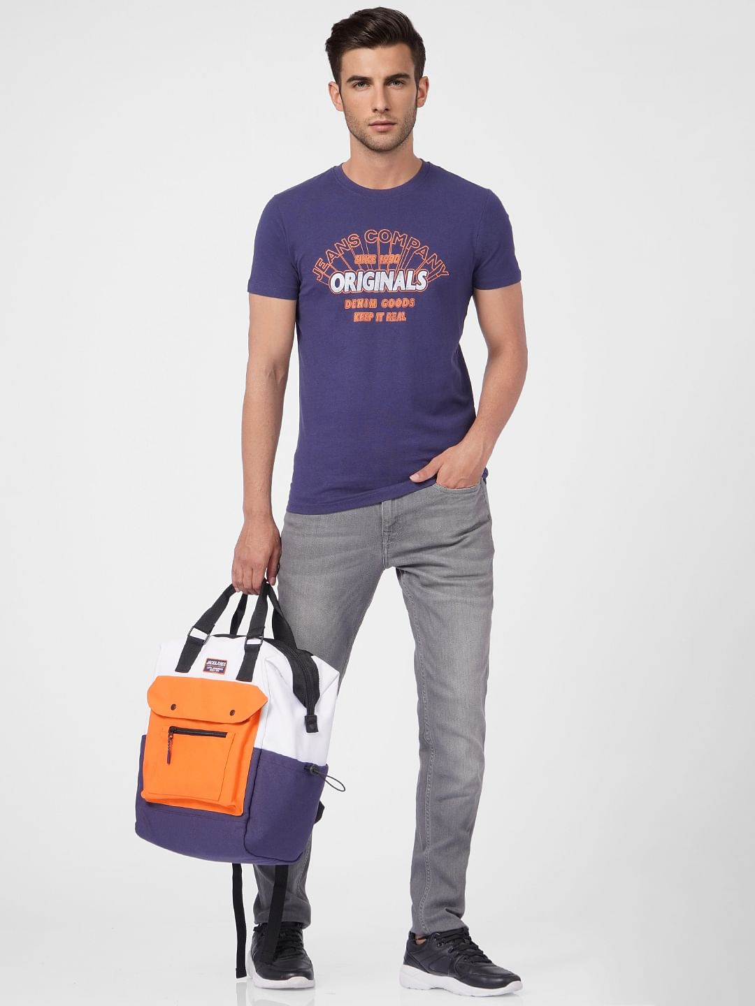 Blue Logo Print Crew Neck T-shirt