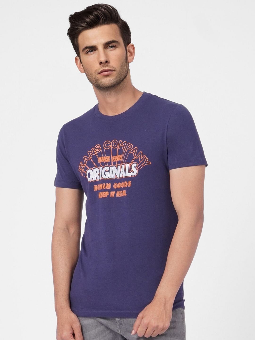 Blue Logo Print Crew Neck T-shirt