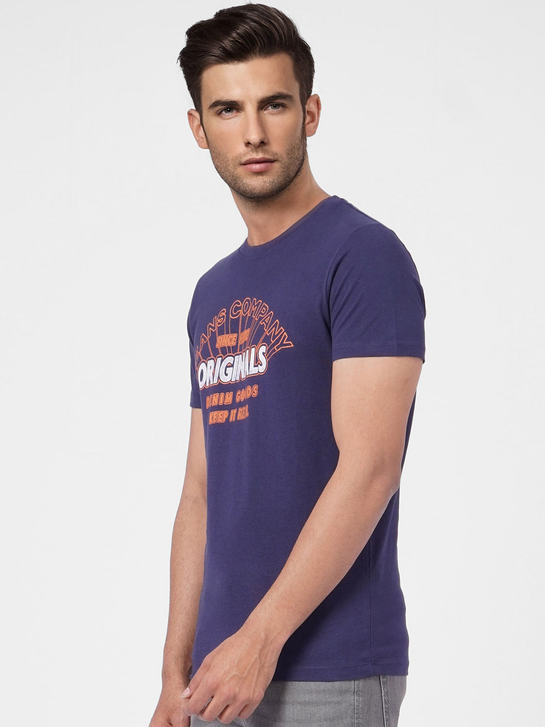 Blue Logo Print Crew Neck T-shirt