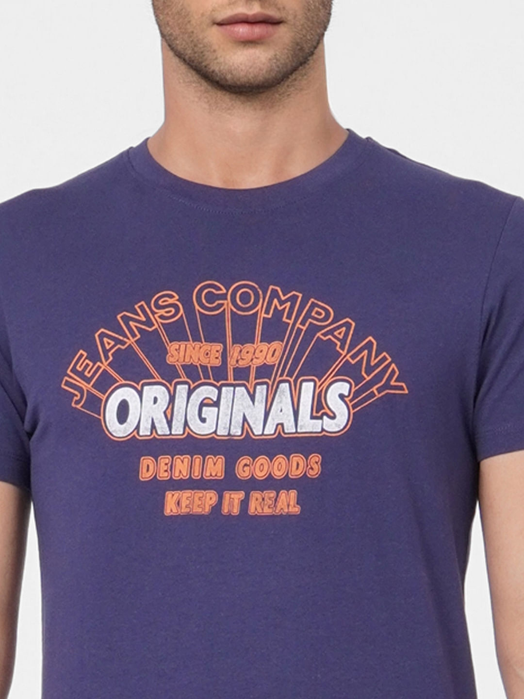 Blue Logo Print Crew Neck T-shirt