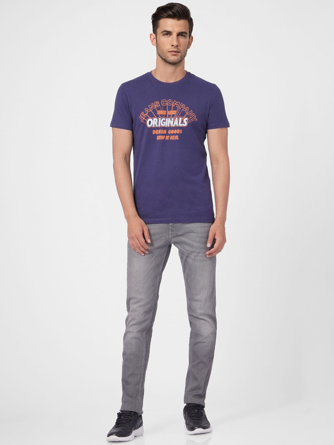 Blue Logo Print Crew Neck T-shirt