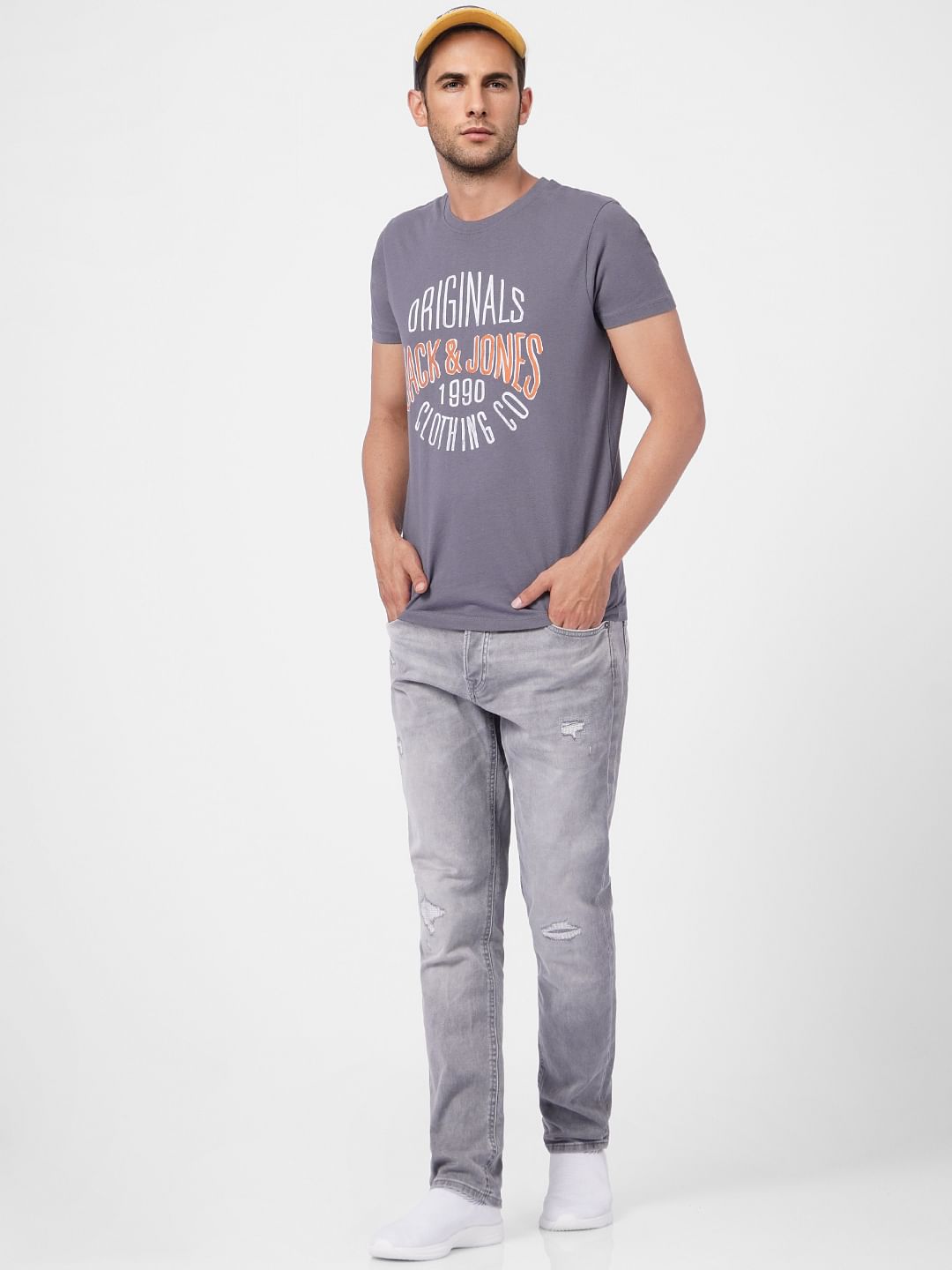 Grey Graphic Print Crew Neck T-shirt - S