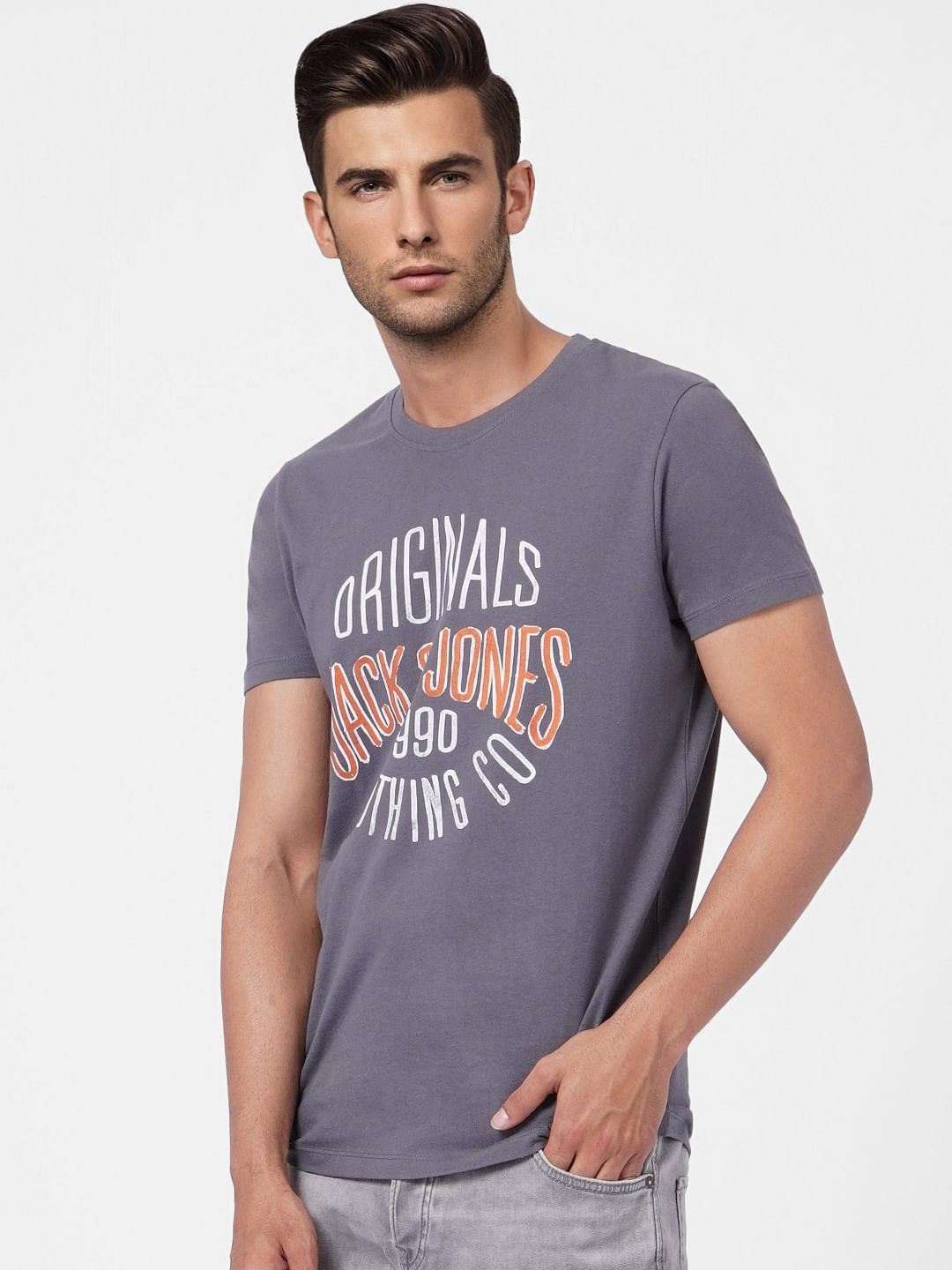 Grey Graphic Print Crew Neck T-shirt