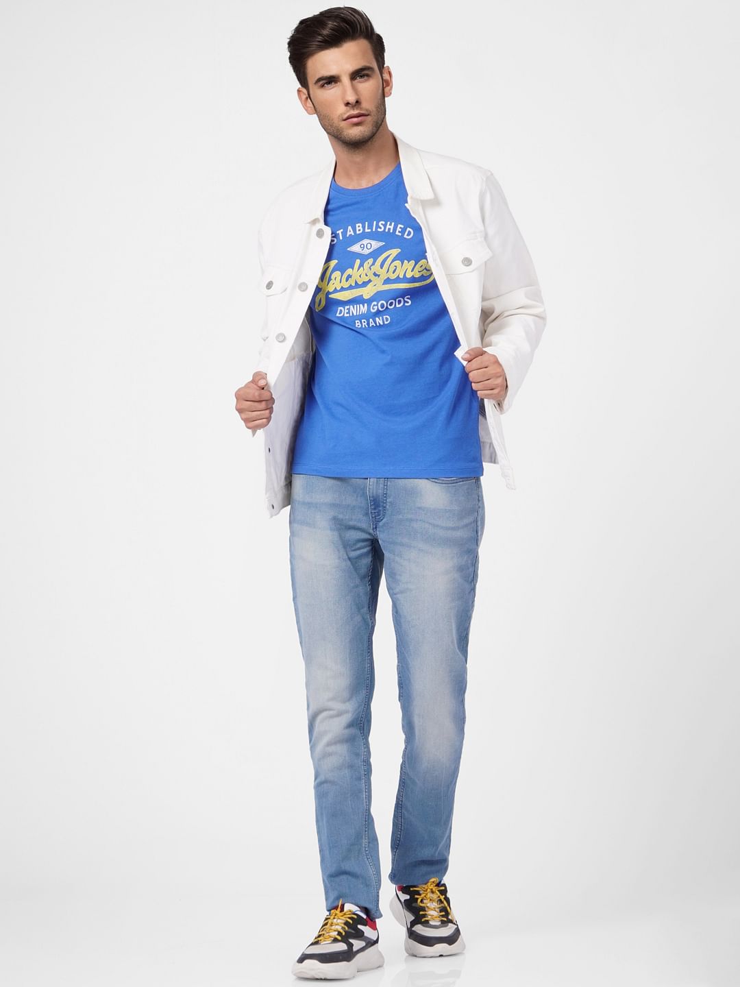 Blue Logo Print Crew Neck T-shirt - S