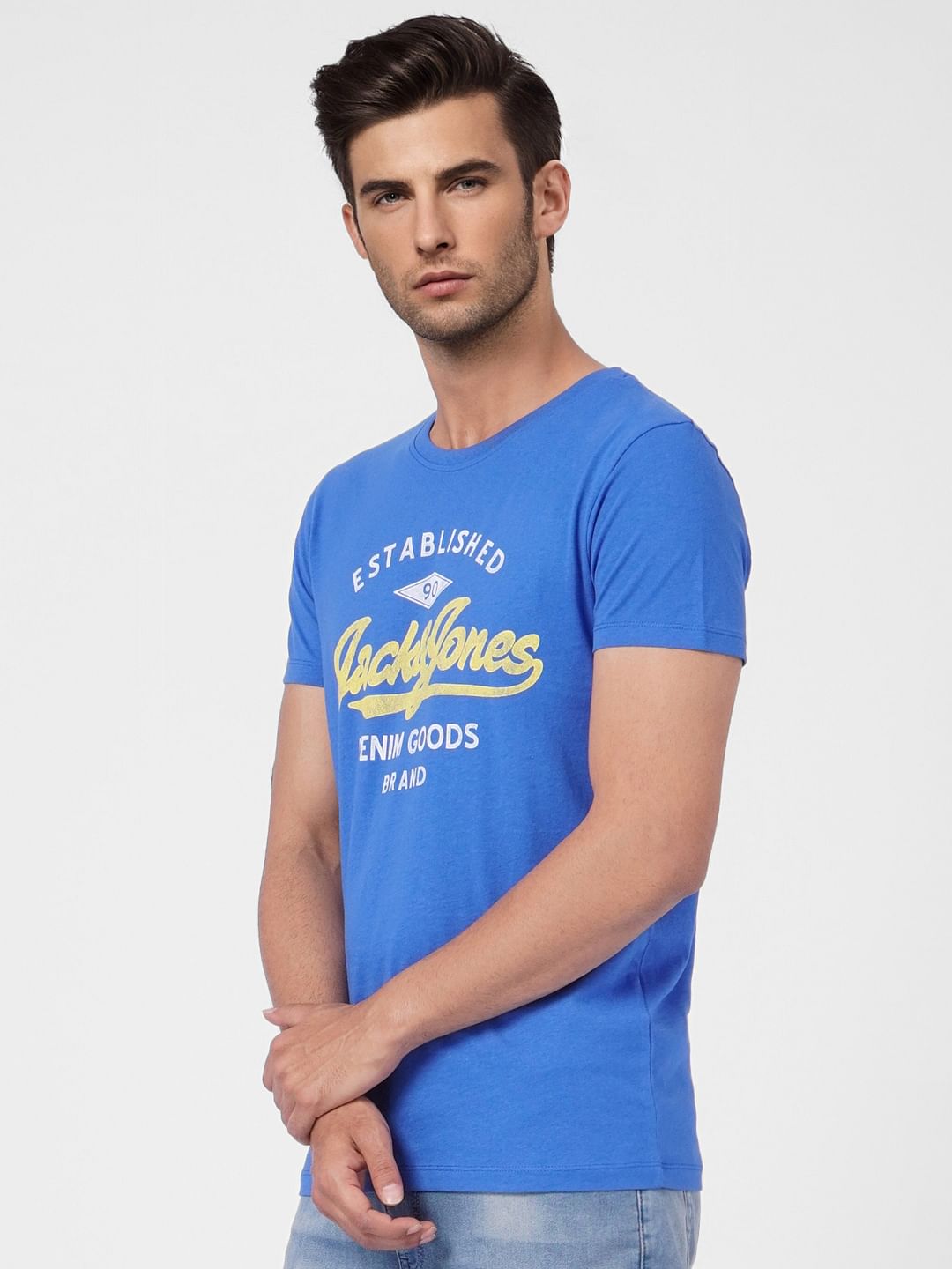 Blue Logo Print Crew Neck T-shirt
