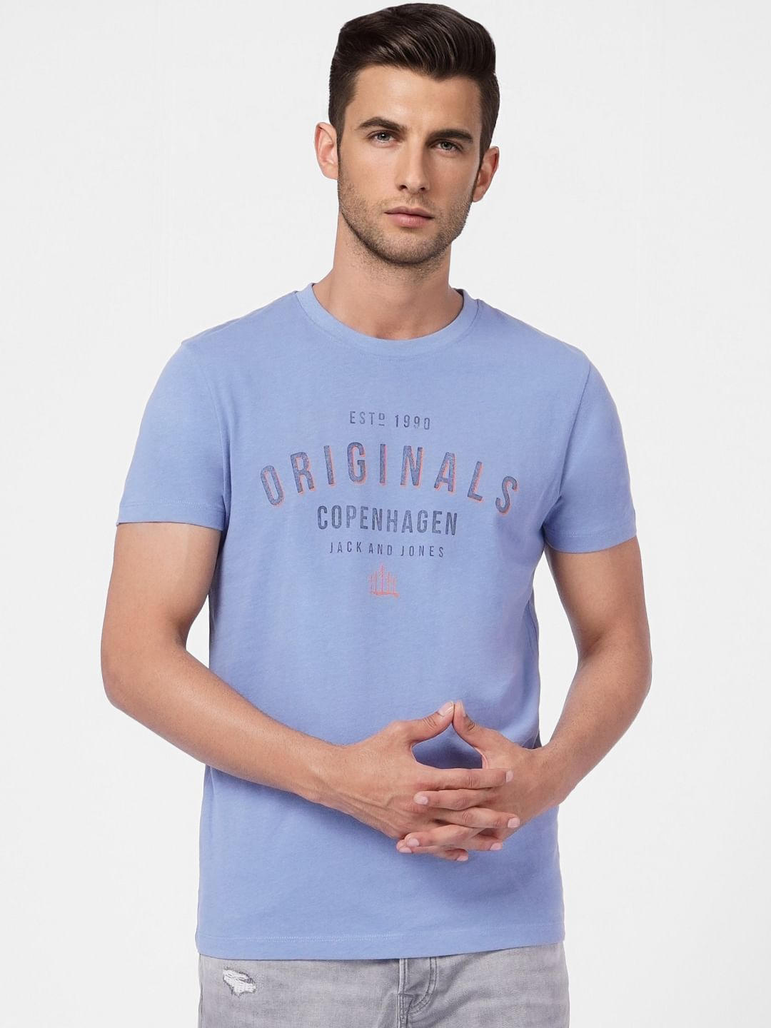 Blue Graphic Print Crew Neck T-shirt