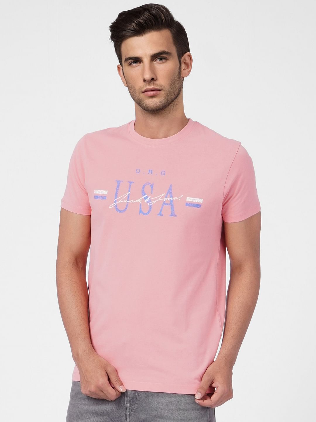 Pink Text Print Crew Neck T-shirt