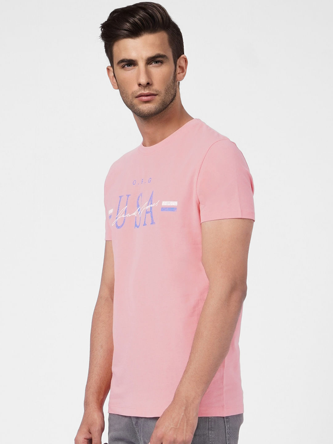 Pink Text Print Crew Neck T-shirt