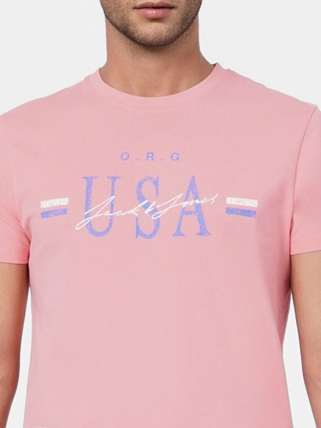 Pink Text Print Crew Neck T-shirt