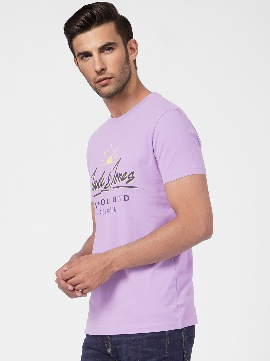 Purple Graphic Print Crew Neck T-shirt