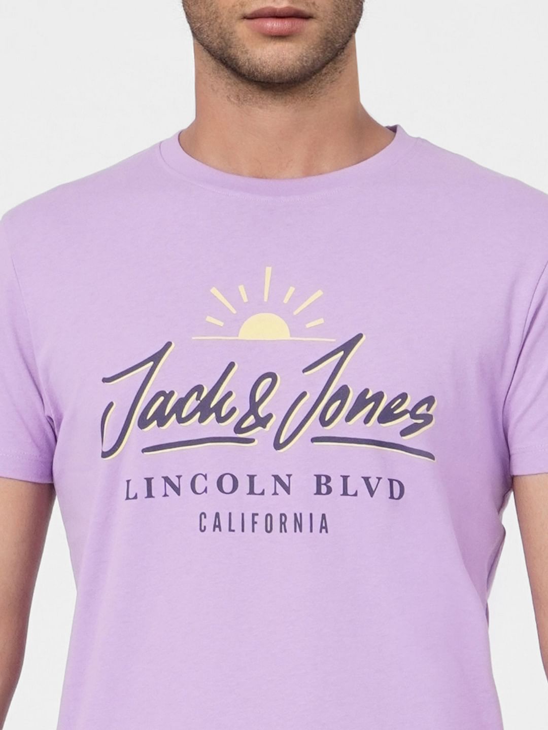 Purple Graphic Print Crew Neck T-shirt