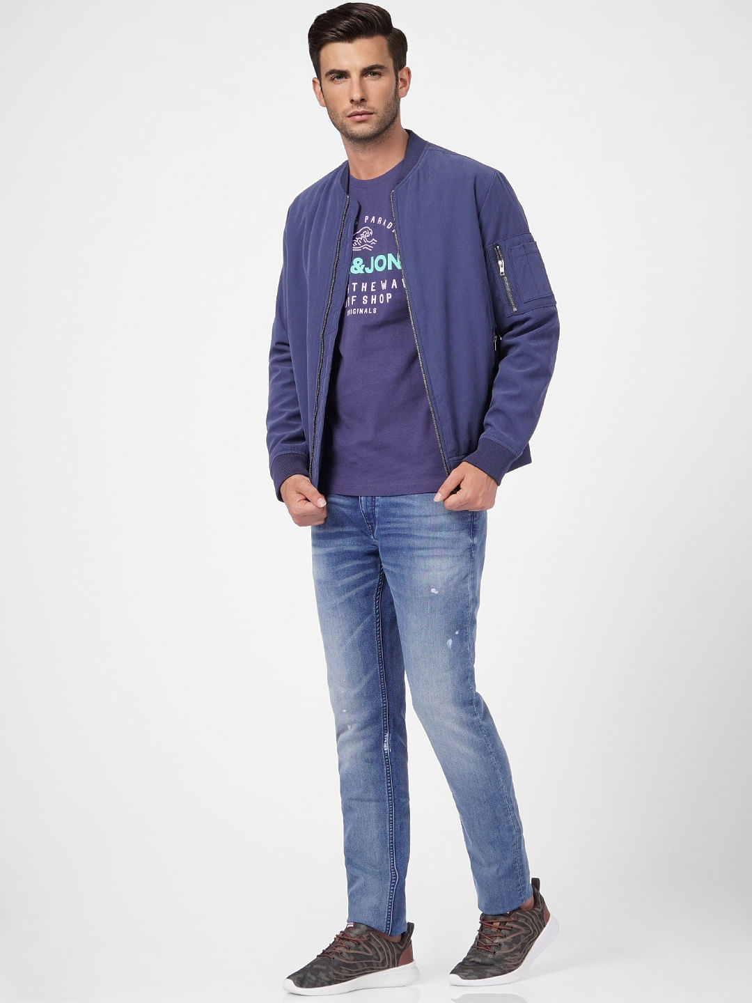 Blue Graphic Print Crew Neck T-shirt - S