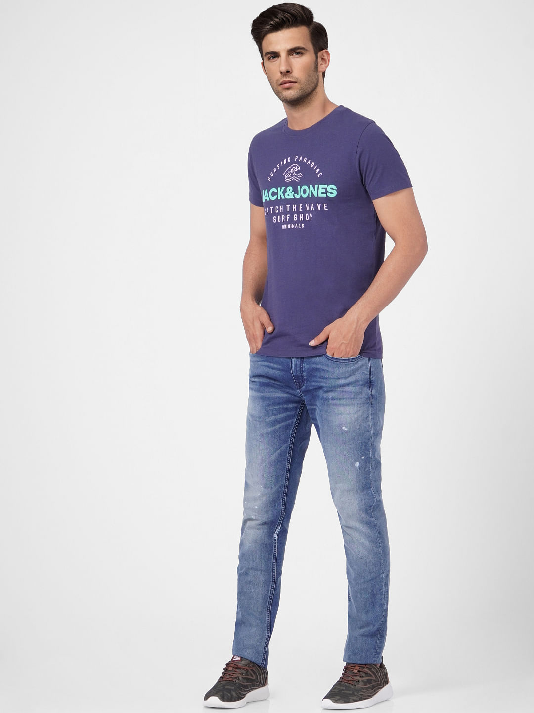 Blue Graphic Print Crew Neck T-shirt