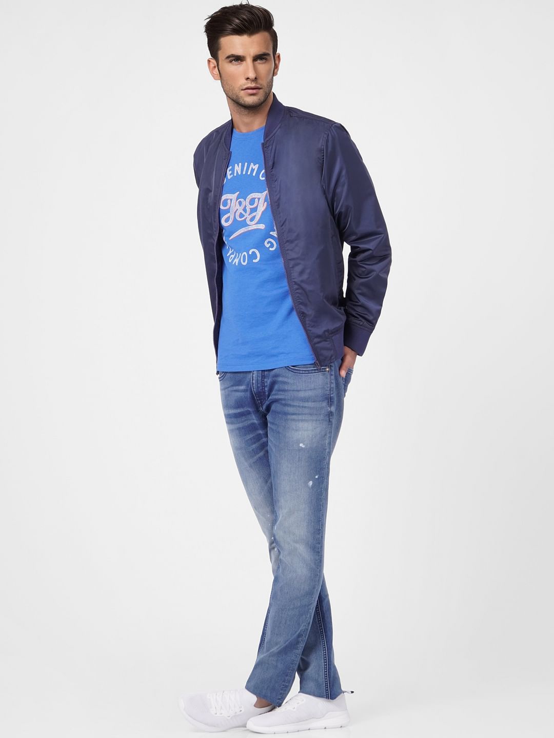 Blue Graphic Print Crew Neck T-shirt - S