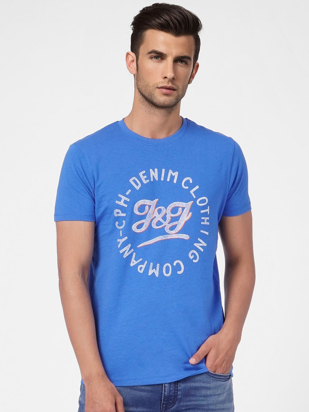 Blue Graphic Print Crew Neck T-shirt