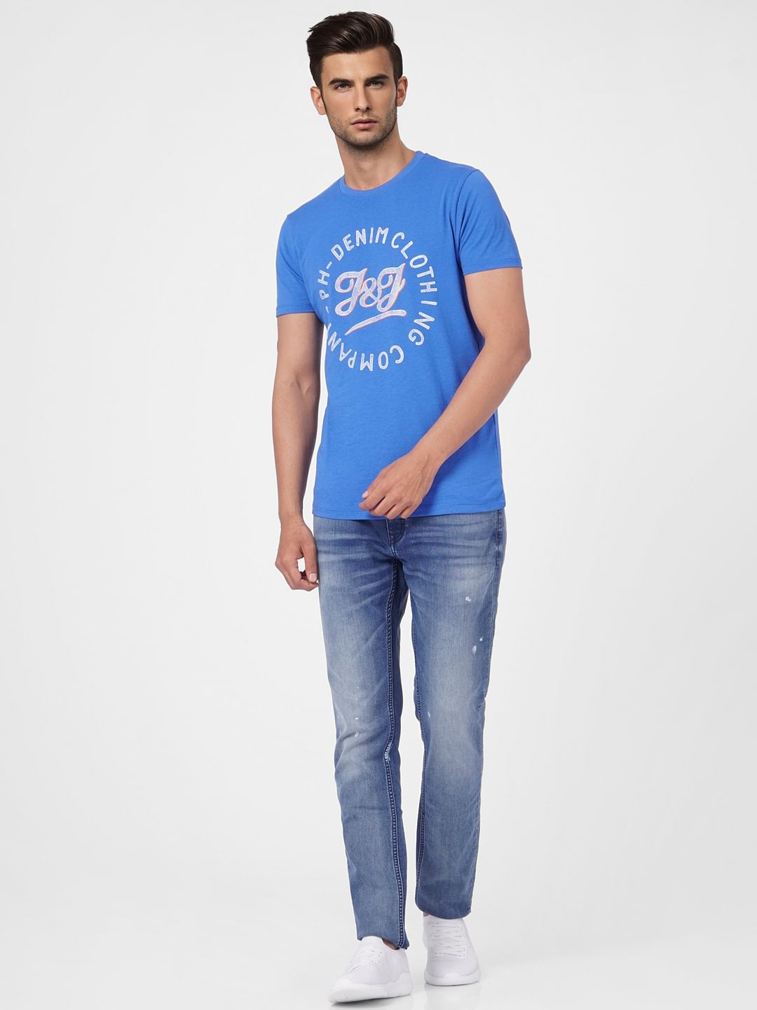 Blue Graphic Print Crew Neck T-shirt