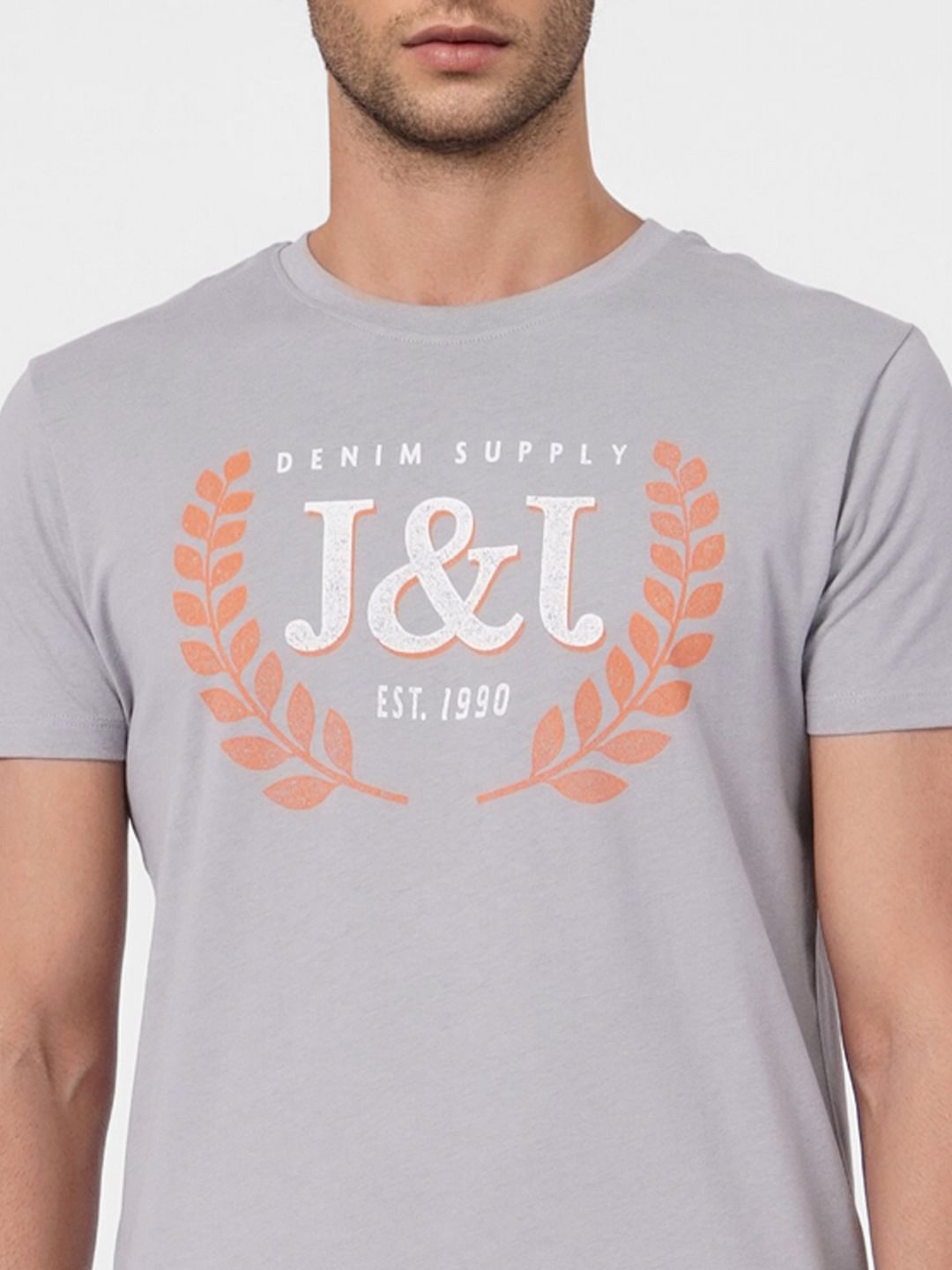 Grey Graphic Print Crew Neck T-shirt