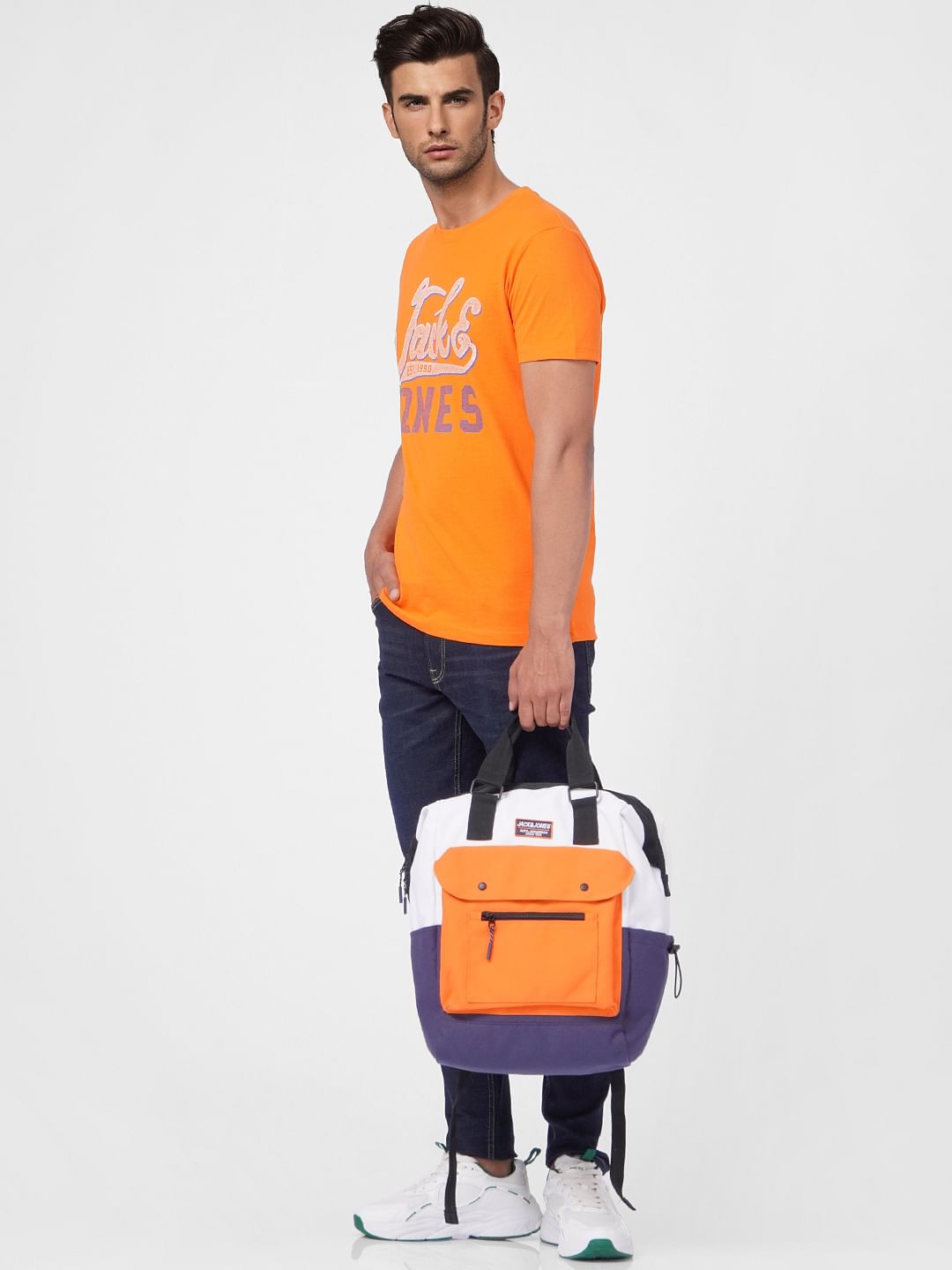 Orange Graphic Print Crew Neck T-shirt - S