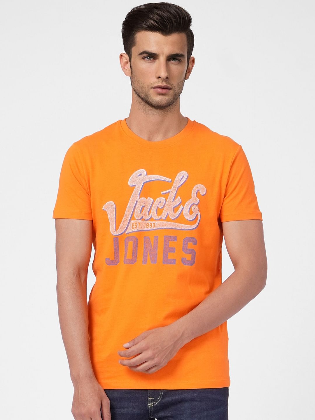 Orange Graphic Print Crew Neck T-shirt