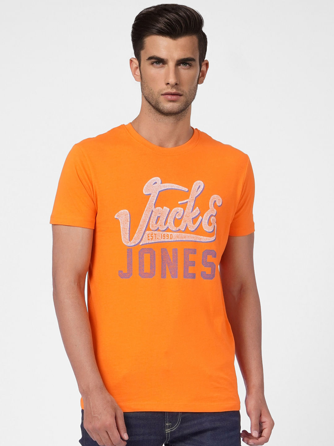Orange Graphic Print Crew Neck T-shirt