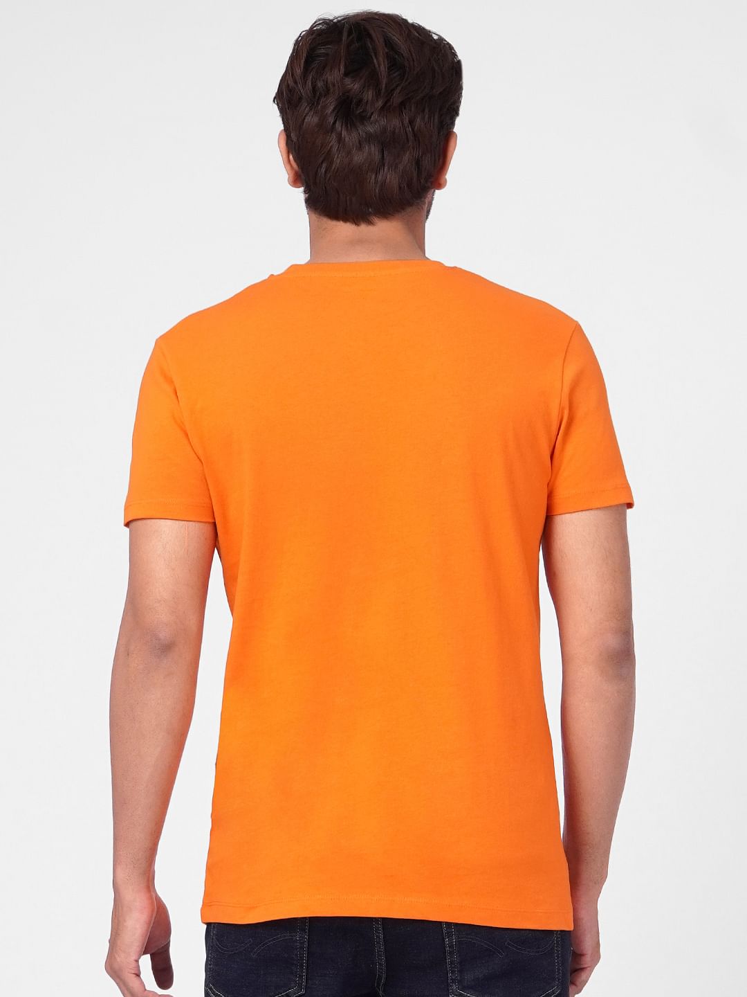 Orange Graphic Print Crew Neck T-shirt