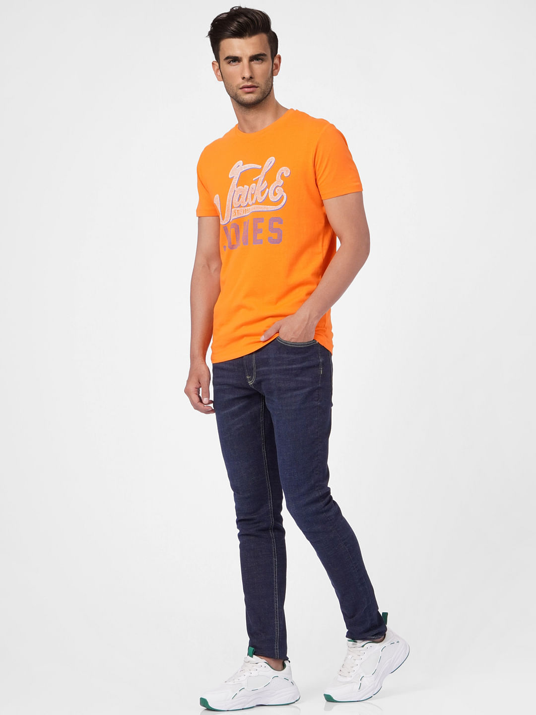 Orange Graphic Print Crew Neck T-shirt
