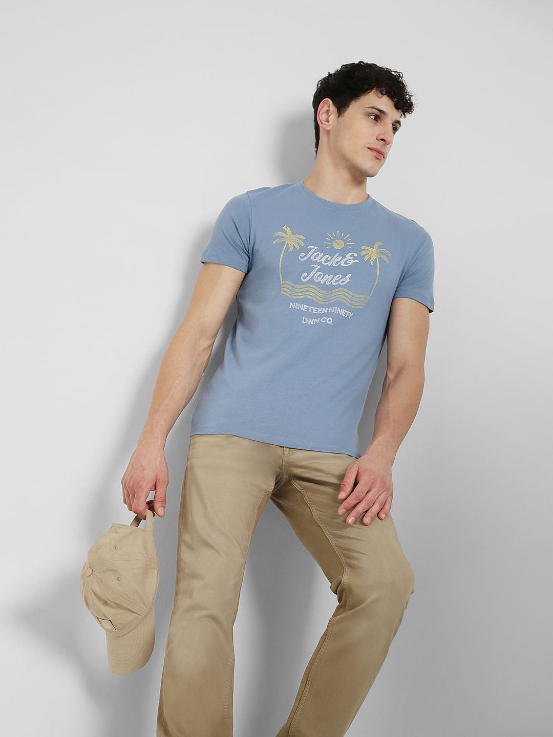 Blue Graphic Print Crew Neck T-shirt - S