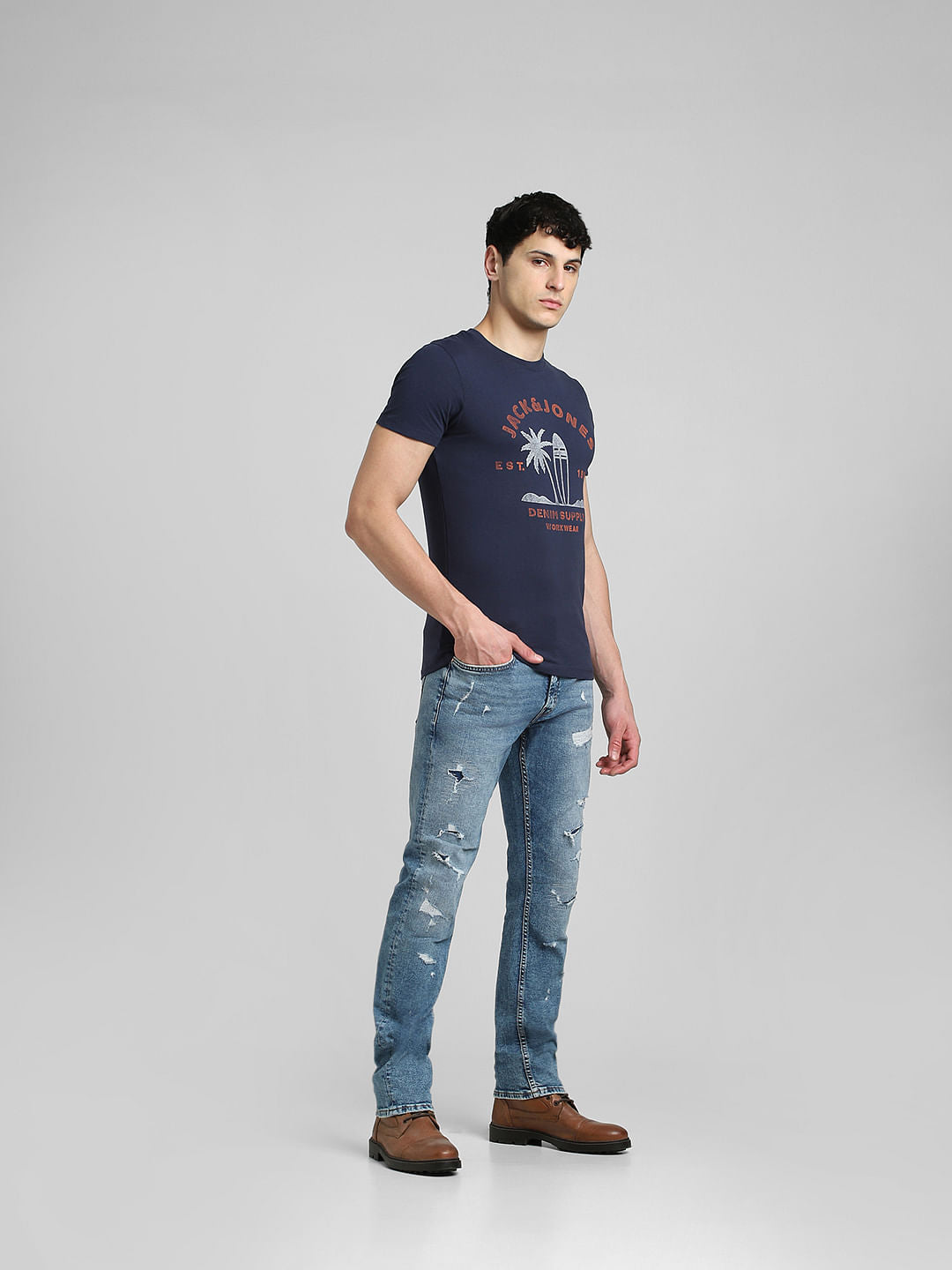 Blue Graphic Print Crew Neck T-shirt