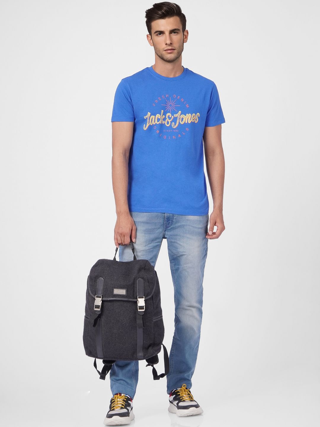 Blue Graphic Print Crew Neck T-shirt