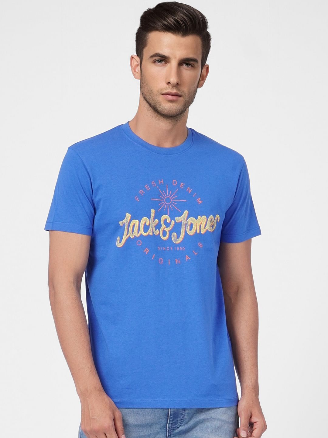 Blue Graphic Print Crew Neck T-shirt