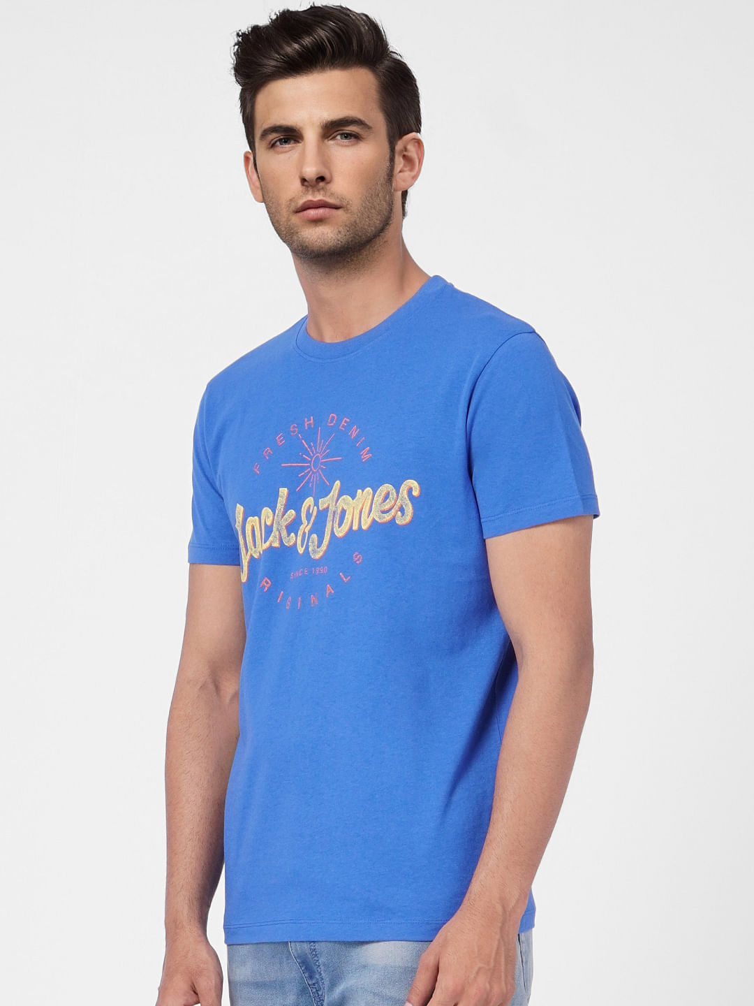 Blue Graphic Print Crew Neck T-shirt