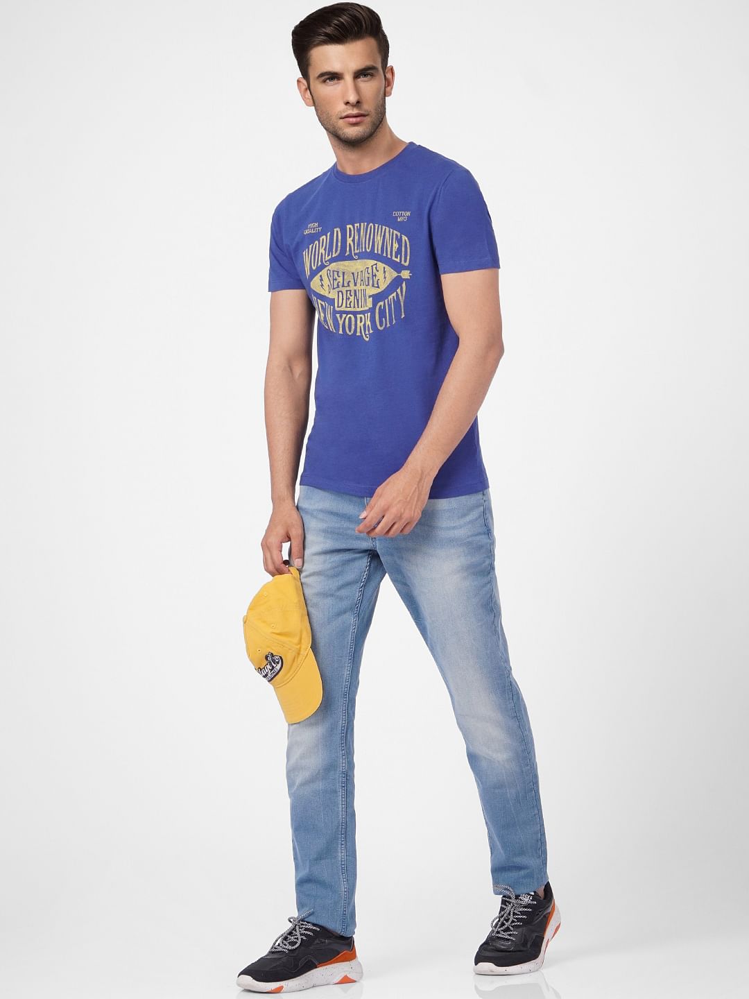 Blue Graphic Print Crew Neck T-shirt - S