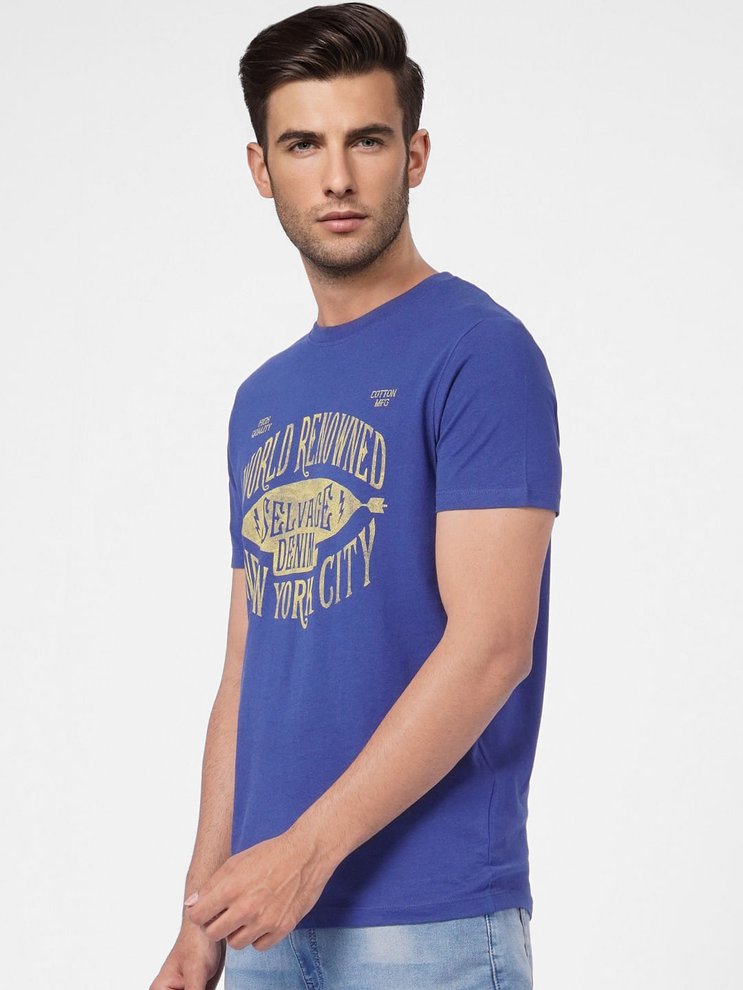 Blue Graphic Print Crew Neck T-shirt