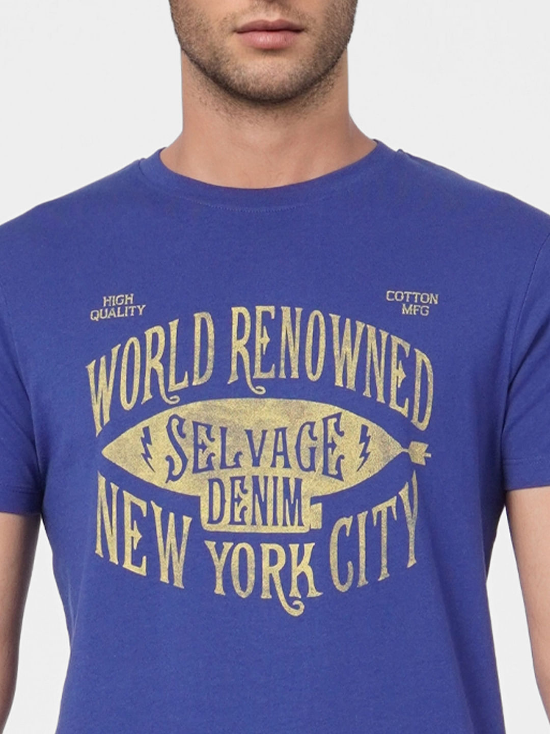 Blue Graphic Print Crew Neck T-shirt