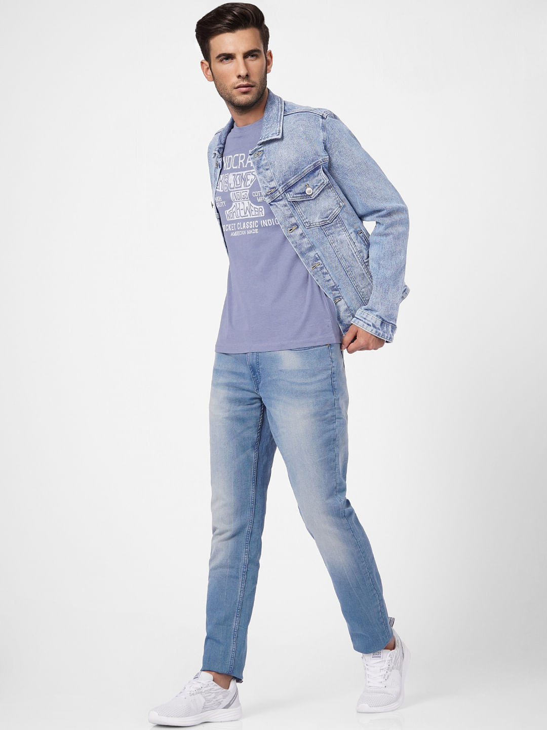 Faded Blue Graphic Print Crew Neck T-shirt - S
