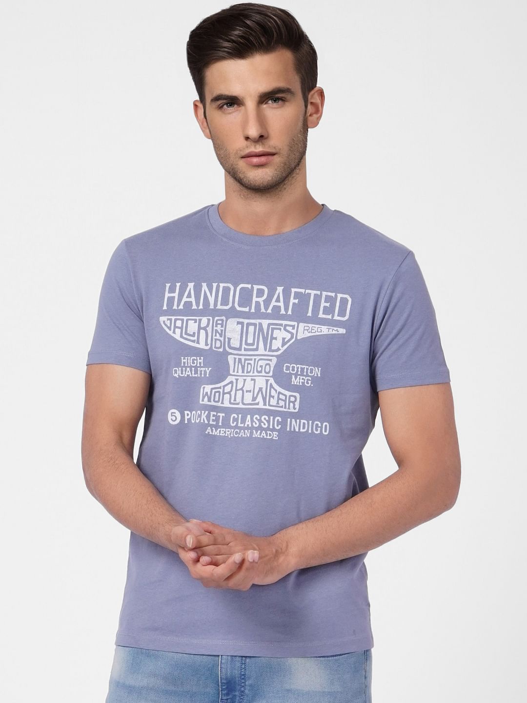 Faded Blue Graphic Print Crew Neck T-shirt