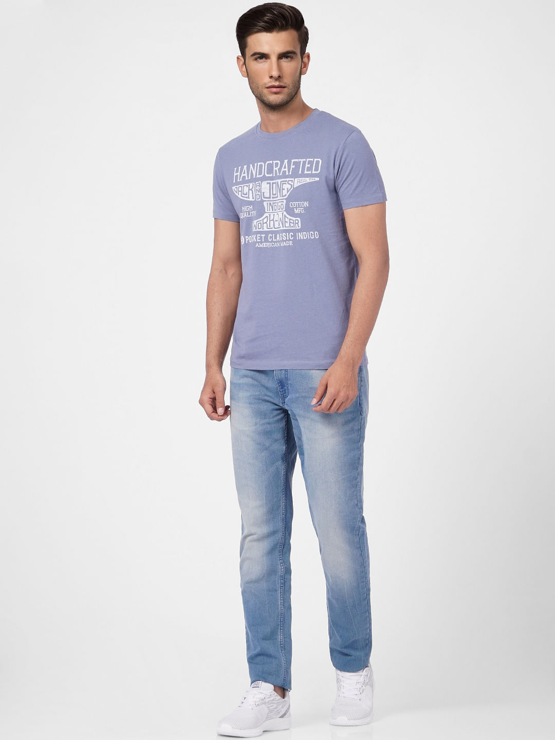 Faded Blue Graphic Print Crew Neck T-shirt