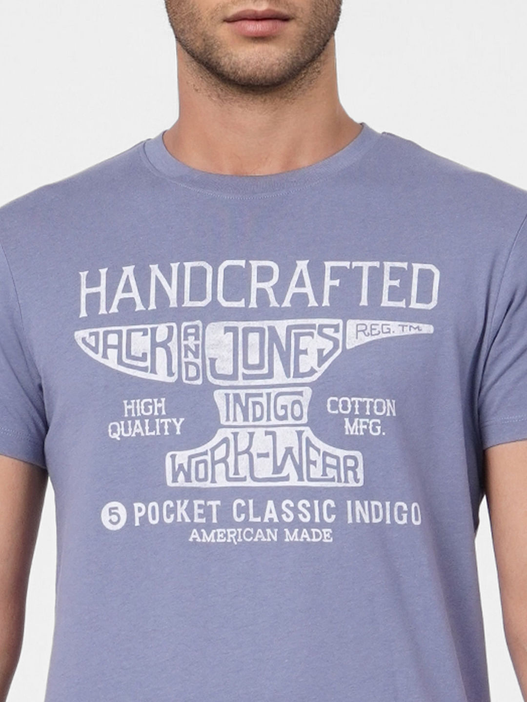 Faded Blue Graphic Print Crew Neck T-shirt