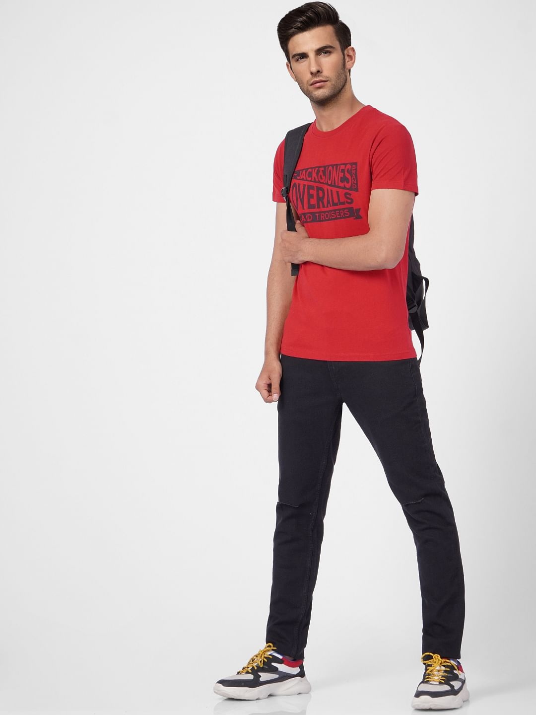 Red Graphic Print Crew Neck T-shirt - S