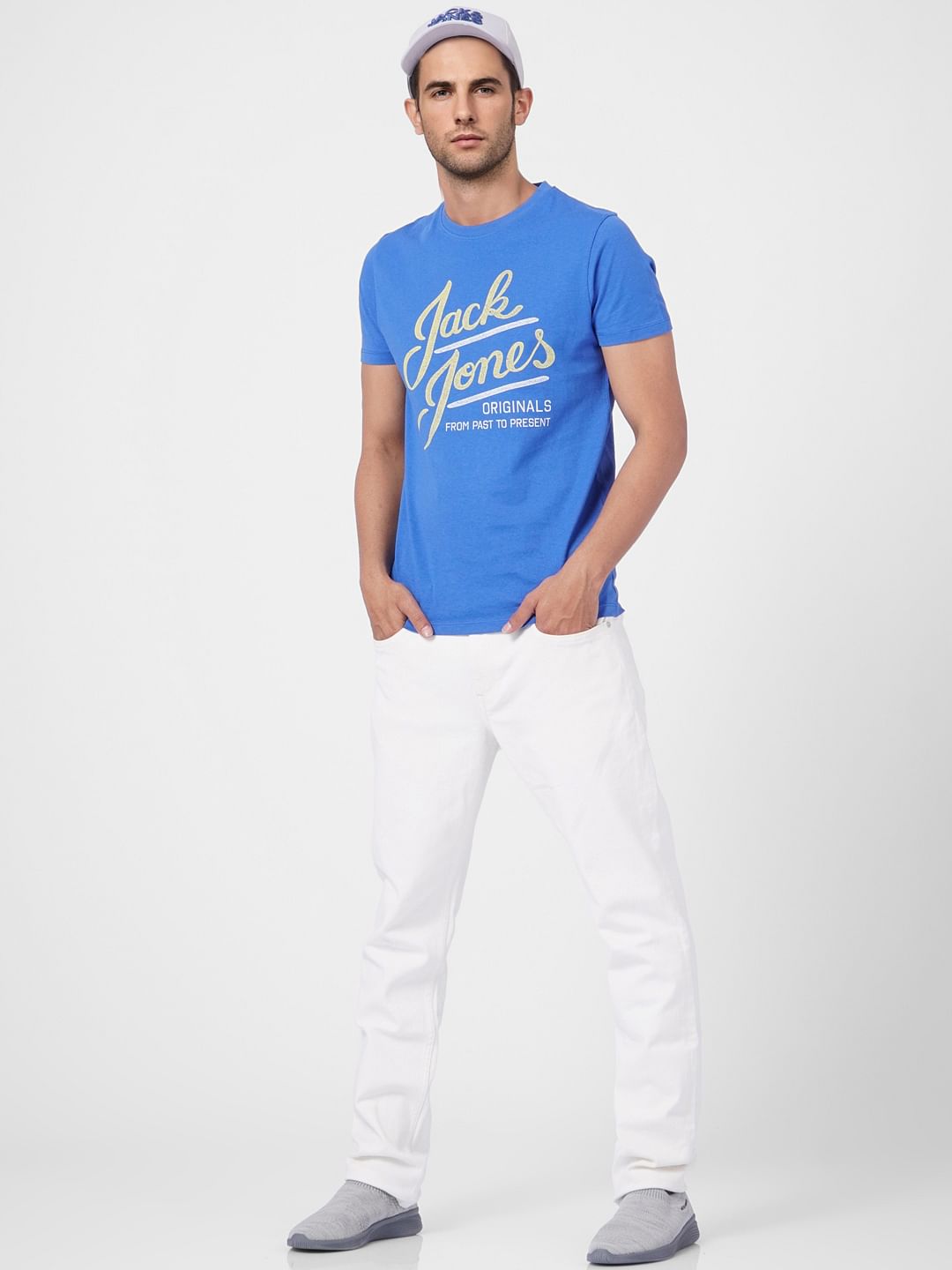 Blue Logo Print Crew Neck T-shirt - S